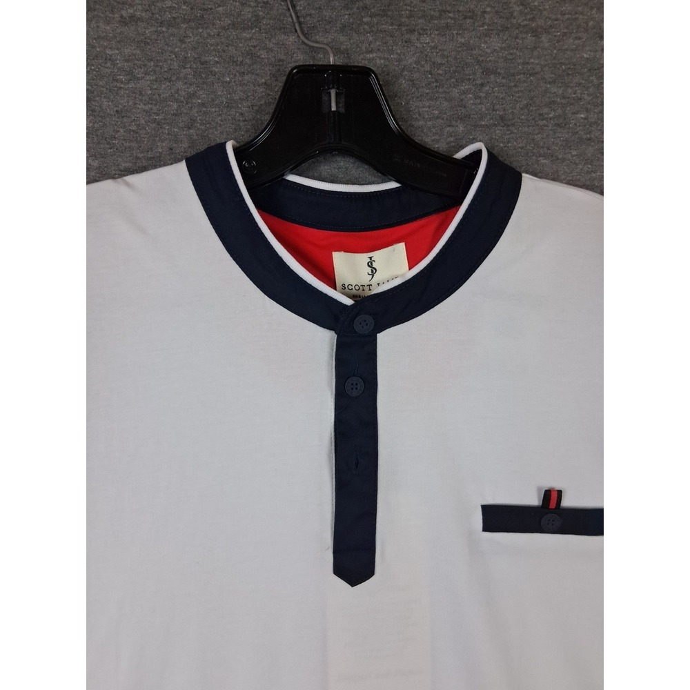New Scott James England Mens Shirt XL White Henley Soft Perfomance Stretch